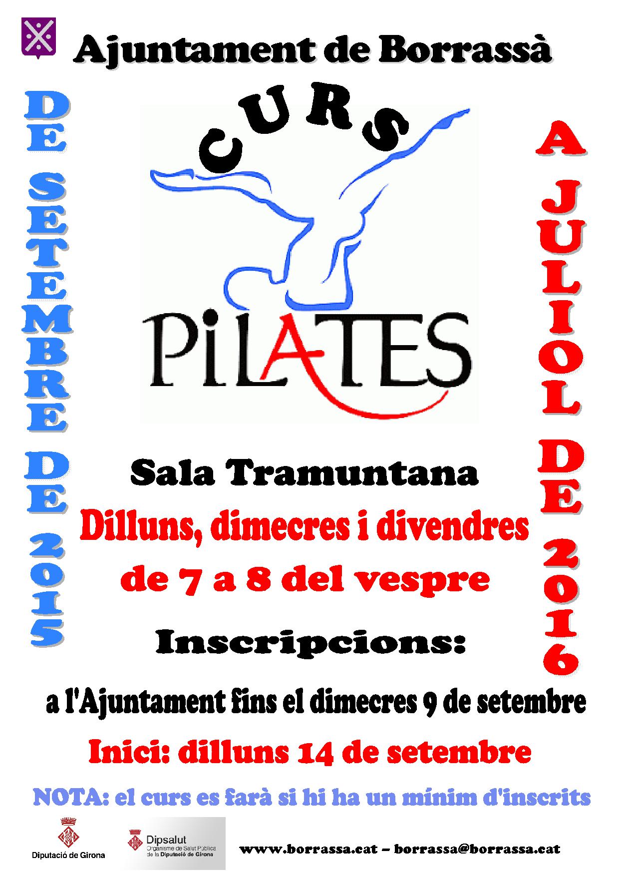 El Curs de Pilates, igualment, començarà el dilluns14 de setembre. Les sessions es faran els dilluns, dimecres i divendres de 7 del vespre a 8, a la Sala Tramuntana.